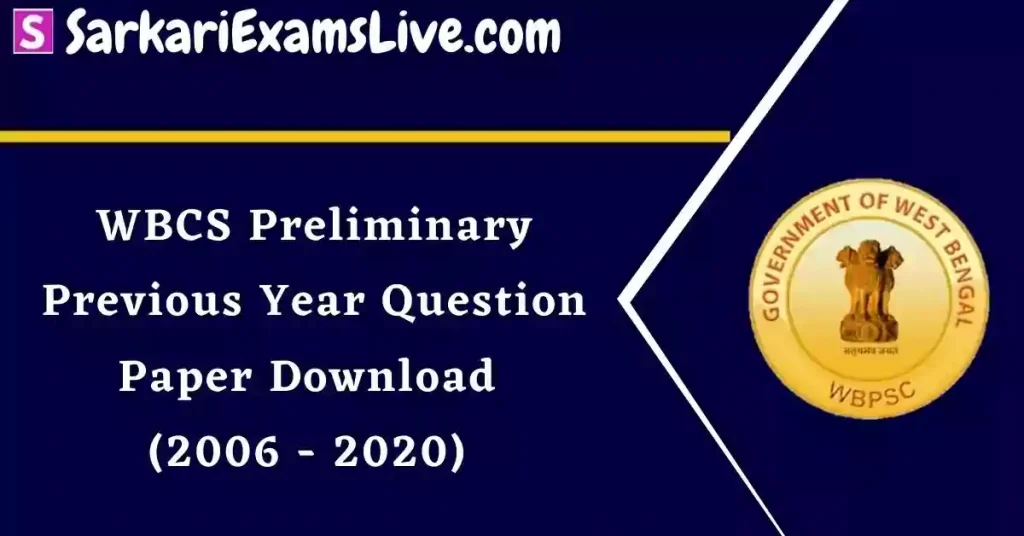 WBCS Previous Years Questions Papers PDF