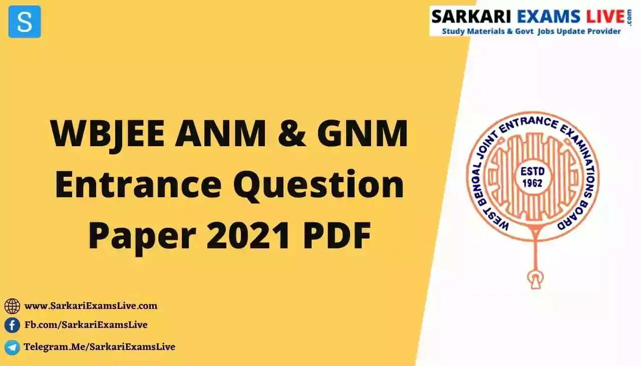 WBJEE ANM & GNM Entrance Question Paper 2021 PDF